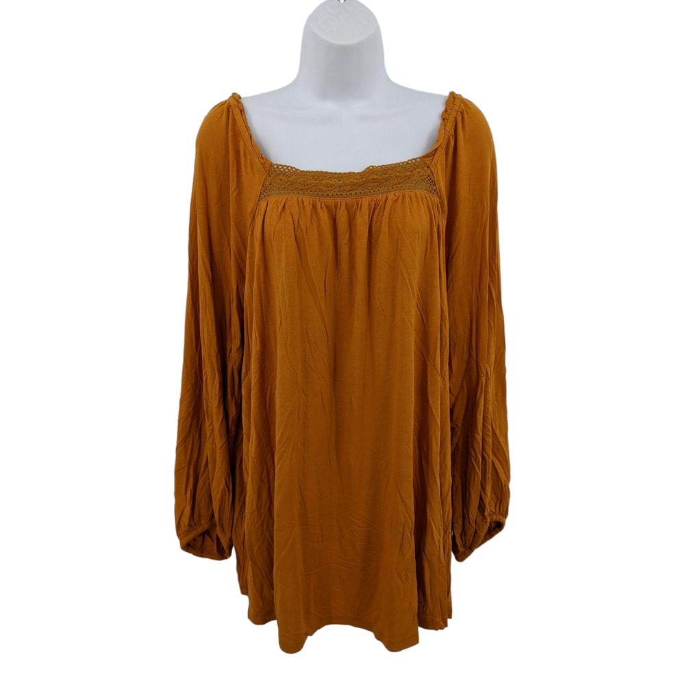 Old Navy Sz 3X Rustic Orange Peasant Style Shirt Blouse Top Square Neck Stretch